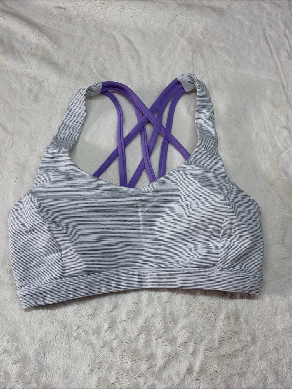 Lululemon Sports Bra Women’s Sz 6 White/Gray/Purple Crossback Athletic Top